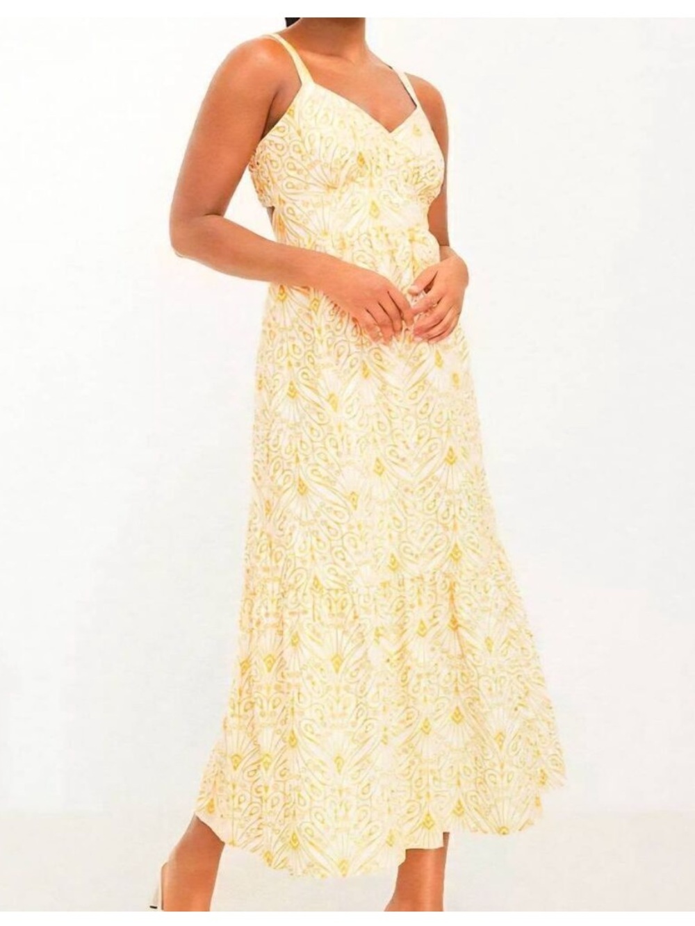 LOFT White and Yellow Printed Maxi Sundress